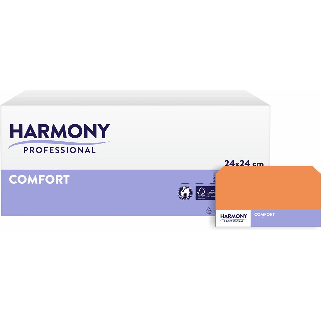 Servietten Harmony 3-lg orange 24x24cm 1/4 Falzung