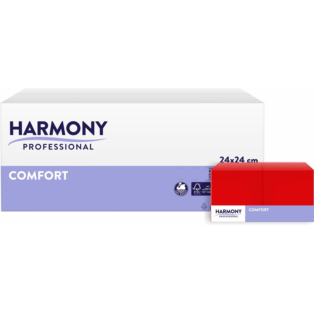 Servietten Harmony 3-lg rot 24x24cm 1/4 Falzung