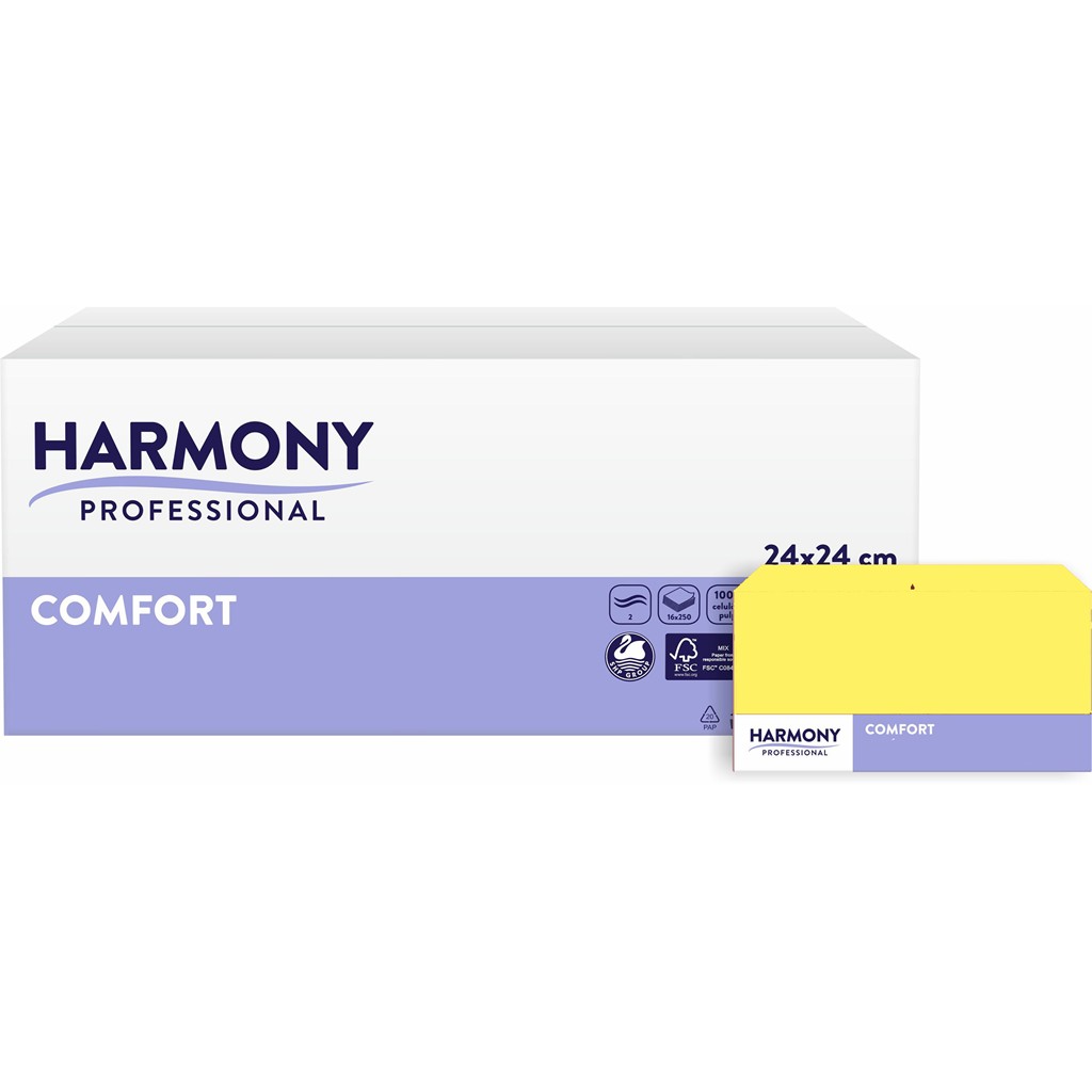 Servietten Harmony 3-lg gelb 24x24cm 1/4 Falzung